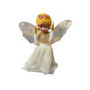 Vintage Bradford Light-Up Angel Tree Topper 6.5" With Mesh Wings Christmas MCM